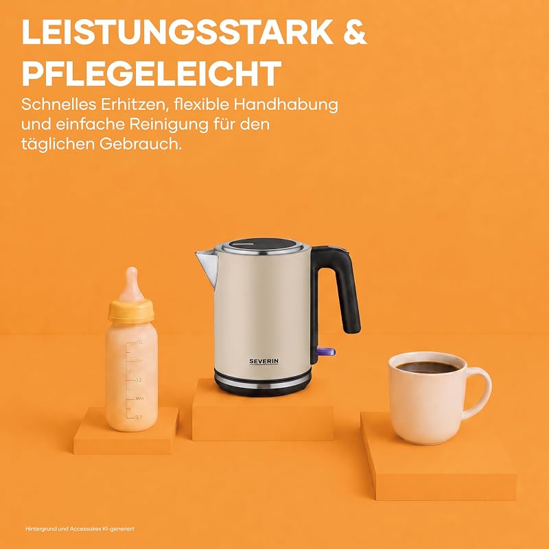 elektrischer Wasserkocher, 1L, mit herausnehmbaren Kalkfilter, XXL-Öffnung, Leuchtanzeige, 360°-Basis, Schnelles Aufkochen, 2.400 W, Wasserstandsanzeige, Edelstahl, dusty beige, WK 9577