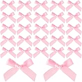 Isslly 35 PCS Small Pink Ribbon Bows, Satin Ribbon Tie Bow, Mini Bowknot Ribbons Decoration Accessories for DIY Crafts, Christmas, Wedding, Birthday