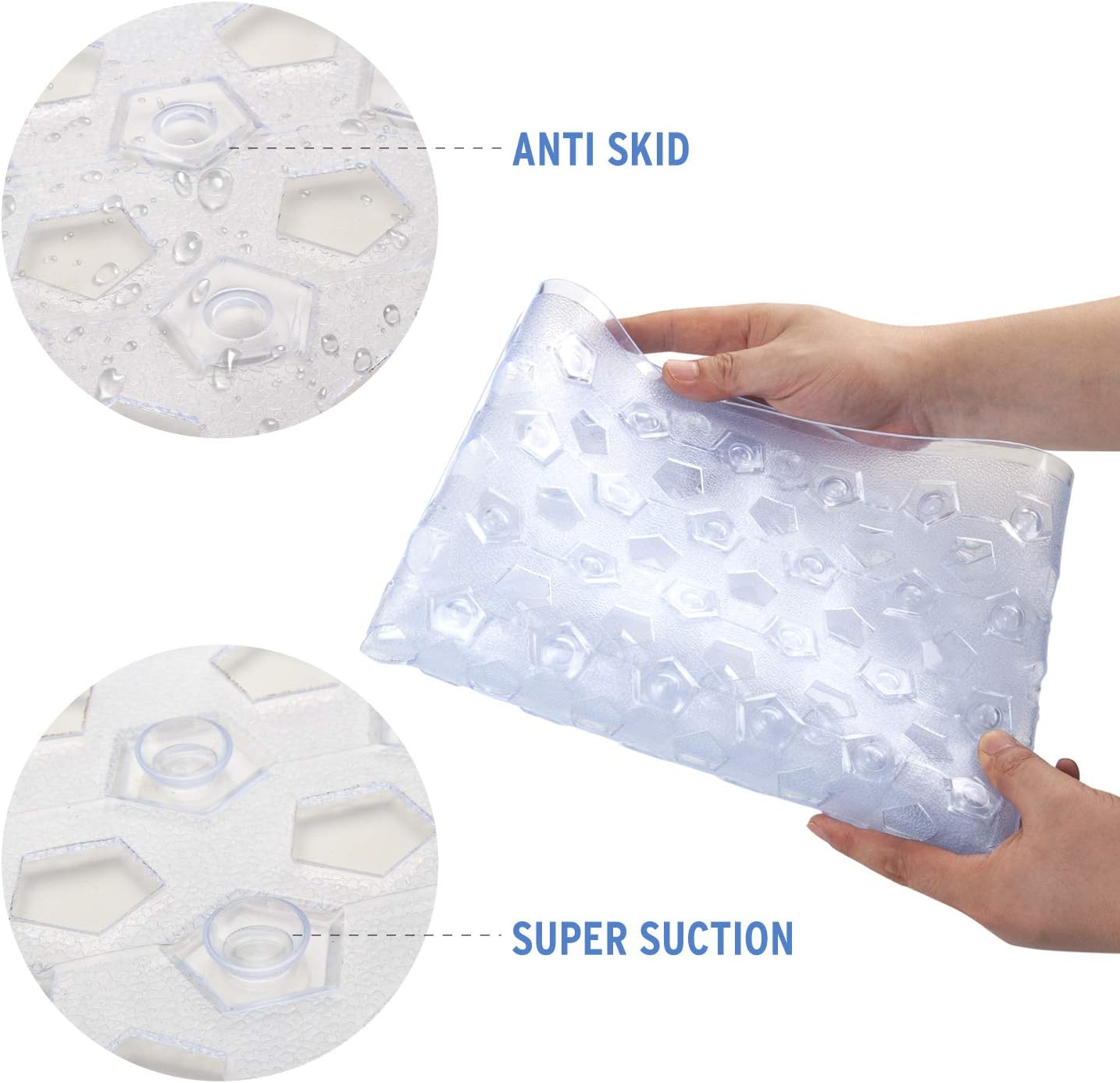 AmazerBath Bath Tub Mat, Non-Slip Shower Mats with Larger Pentagonal Drain Holes, Quick Drying, Machine Washable, 35 x 16 Inches (Clear): Home & Kitchen