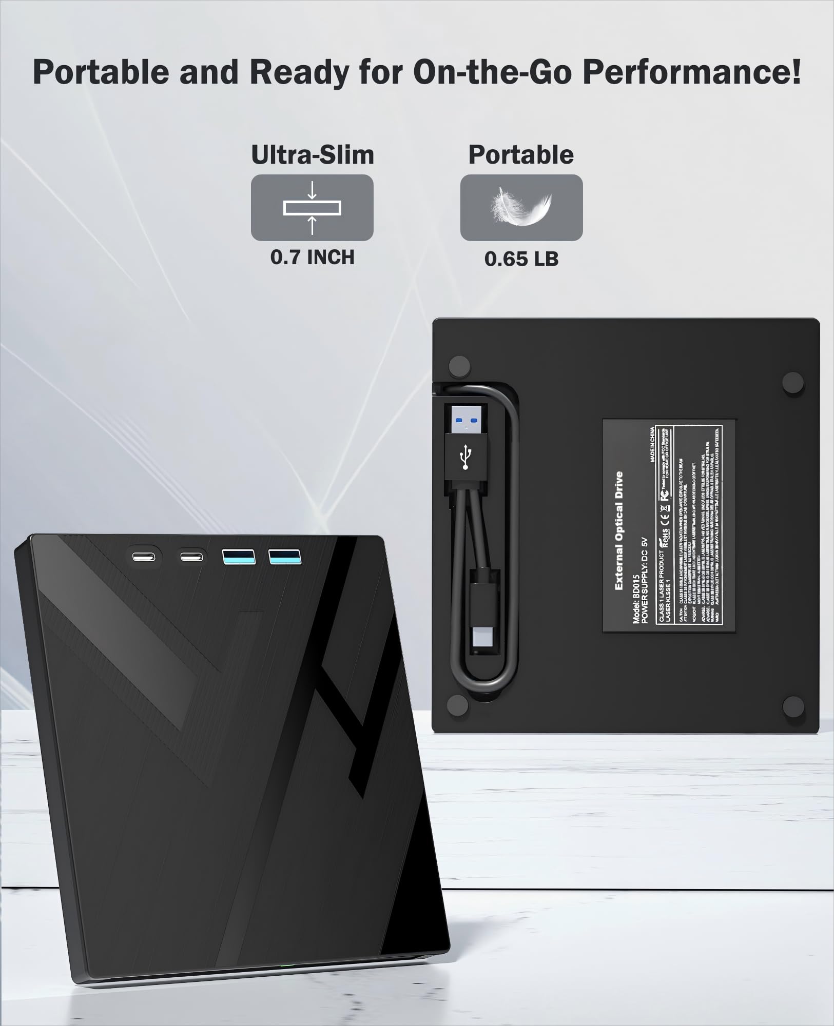 7 in 1 External CD/DVD Drive for Laptop, Portable DVD Player for Laptop with SD/TF Port, External DVD Drive with USB 3.0/Type C, CD Drive USB for PC Windows Linux