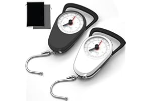 KAOSRUDIANC 2PC Portable Luggage Weight Scale with Hook- Black & White Fishing Hanging Scale Mechanical Kitchen, Multi-Purpose Travel Suitcase Scale with Tape Measure (80 Lbs)