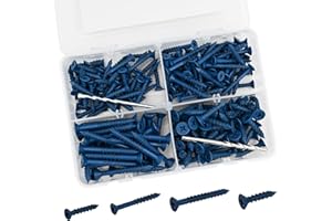 Kevinrooty 180Pcs Concrete Screws 1/4 3/16 Assortment Kit with Drill Bit, Flat Head Cement Screws Anchors, for Anchoring to Masonry, Block or Brick Cement.