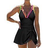 popvil Swim Dress One Piece Swimsuits Women Tummy Control for Women 2026 Sexy Beach Tie Back Bathing Suit Skirt