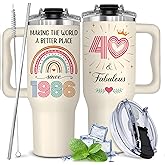 GLAKEUN 40th Birthday Gifts for Women - 40th Birthday Decorations for Her, Woman - 40&Fabulous - 1986 Bday Gifts Cups for Women - 1986 Present Gift for Mom, Wife, Sister - Turning Forty Tumbler 40oz