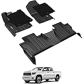 3W Floor Mats & Carpet Fit Toyota Tundra 2014-2021 (Only for CrewMax Cab) TPE All Weather Custom Fit Floor Liner for Toyota Tundra 1st and 2nd Row Full Set Car Mats, Black