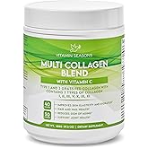 VITAMIN SEASONS Multi Collagen Blend Powder | Women and Men | Hyaluronic Acid + Vitamin C | Hydrolyzed Multi Collagen Peptides | Non-GMO, Gluten-Free, Keto, Paleo | 488g | Made in USA