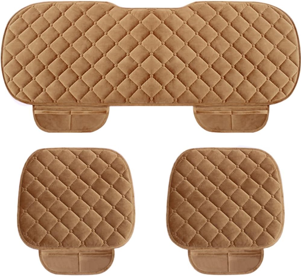 3 Pack Thicken Front and Rear Car Seat Cushion Nonslip Car Interior Seat Cover Pad Mat Fit for Auto Vehicle, Khaki