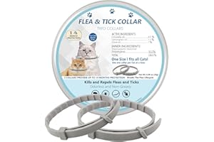 PUBAMALL Flea and Tick Collar for Cats, 2 Pack Flea Collar for Cats, Offers 12 Months Protection, Waterproof, Adjustable, One Size Fits All Cat