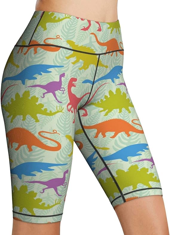 Cute Colorful Dinosaurs Women�s High Waist Yoga Shorts