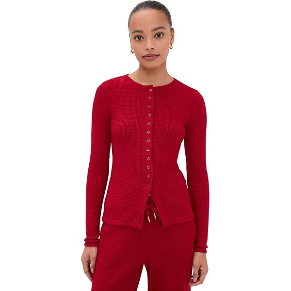 Madewell Women's Joan Crew Neck Waffle Top, Crimson, XXS at Amazon