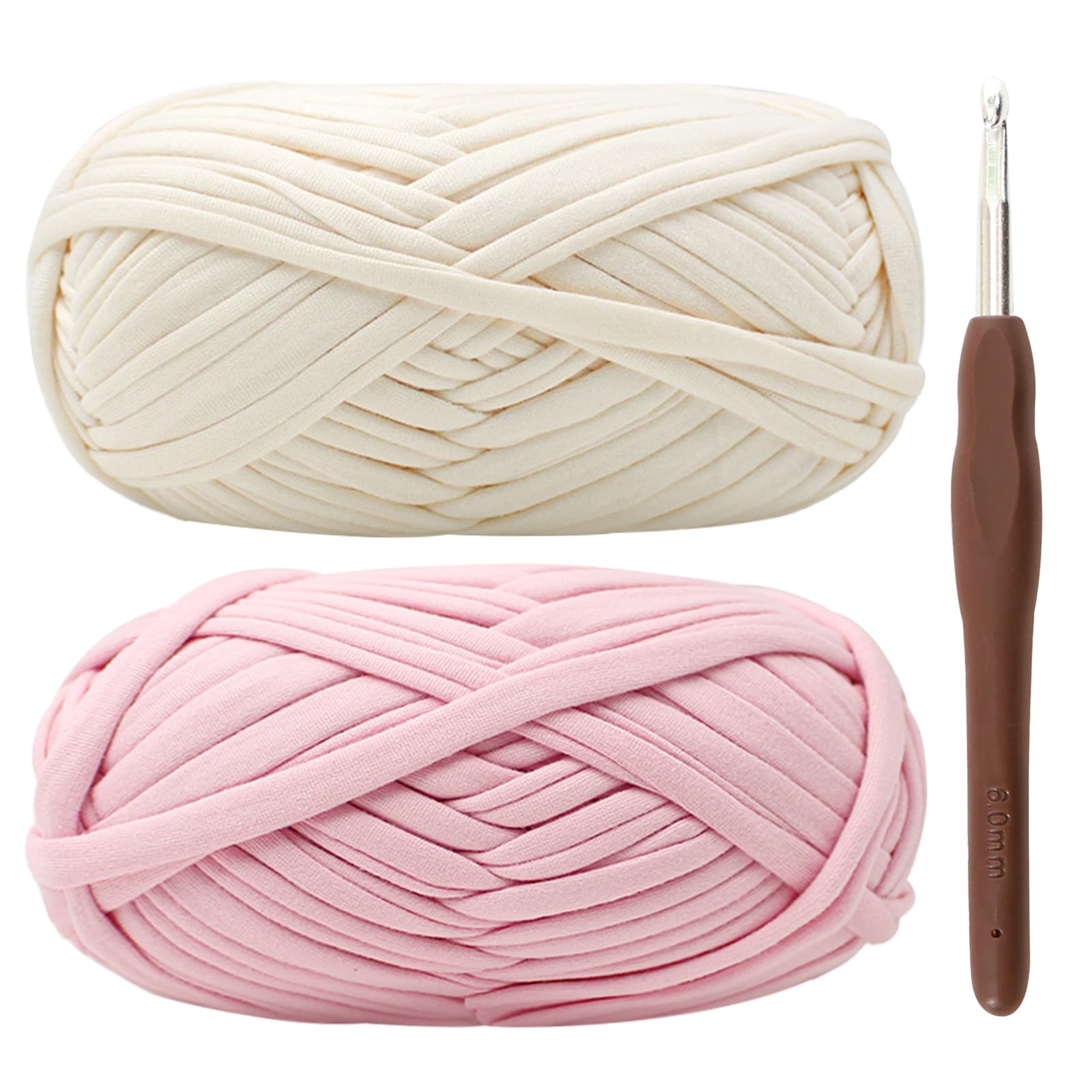 T-Shirt Yarn for Crocheting 2x100g Chunky Crochet Yarn with 6mm Hook, Perfect for Crocheting Projects - Beginner - Friendly Elastic Fabric for DIY Crafts (Pink)