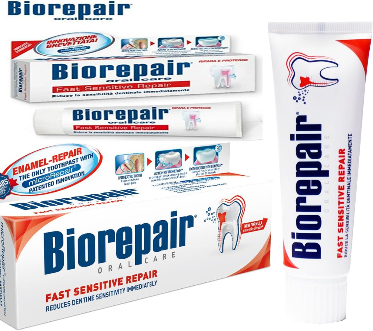 biorepair fast sensitive toothpaste 75ml (pack of two) repairs damaged tooth enamel and prevents plaque and tartar from forming