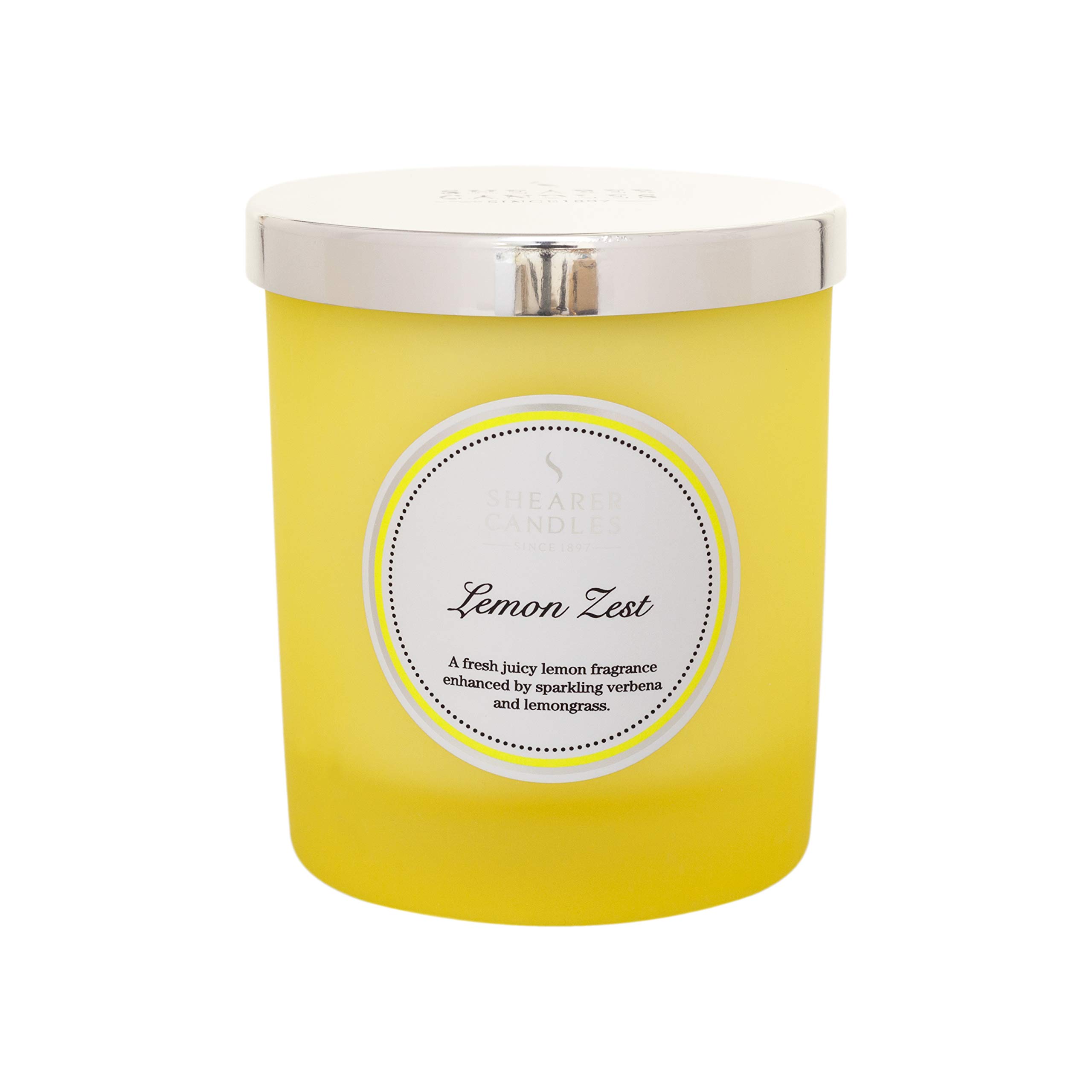 Shearer Candles Lemon Zest, Scented, Jar Candle, Cotton Wick, Fragrance & Essential Oils, Yellow, Silver, White, 20cl