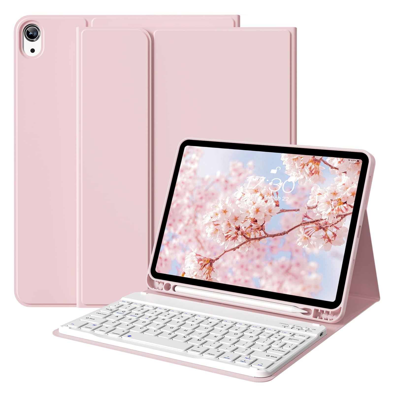 ZOYU Keyboard Case for iPad Air 11 Inch M4 (2026)/ M3 (2025)/ M2 (2024), iPad Air 5th/4th Generation 10.9 Inch (2022/2020) with Pencil Holder Slim Smart Cover Detachable Wireless Keyboard, Pink