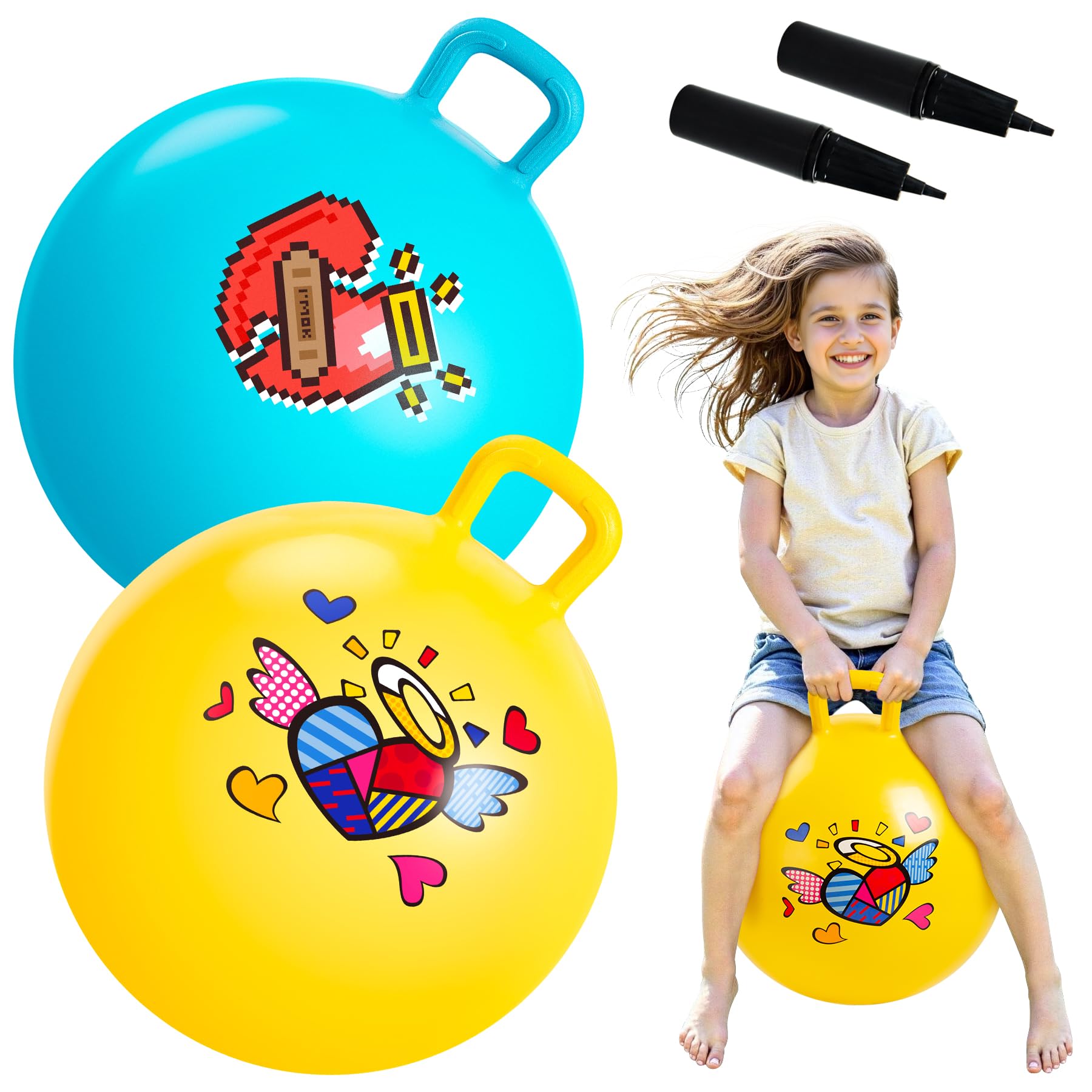 U&C Planet 2 Pack 18 Inch Space Hopper Kids Bouncy Hopper Ball with Pump, Anti-Slip Hopperball for Kids Ages 3-5, Outdoor Indoor Play Coordination Development Toy