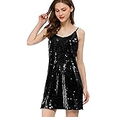 Allegra K Women's Glitter Sequin Dress Spaghetti Strap V Neck Party Cocktail Sparkly Mini Dress Clubwear