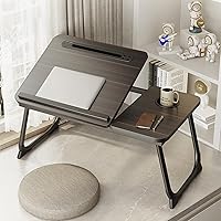 Laptop Desk for Bed, Adjustable Laptop Stand with 5 Adjustable Angles, Portable Lap Tray Table with USB Charge Port and Cup H