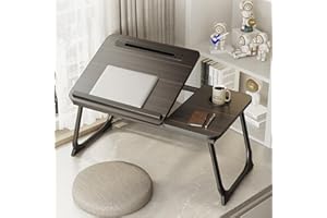 Laptop Desk for Bed, Adjustable Laptop Stand with 5 Adjustable Angles, Portable Lap Tray Table with USB Charge Port and Cup H