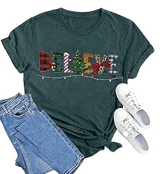 Ovazly Christmas Shirts for Women Mreey Letter