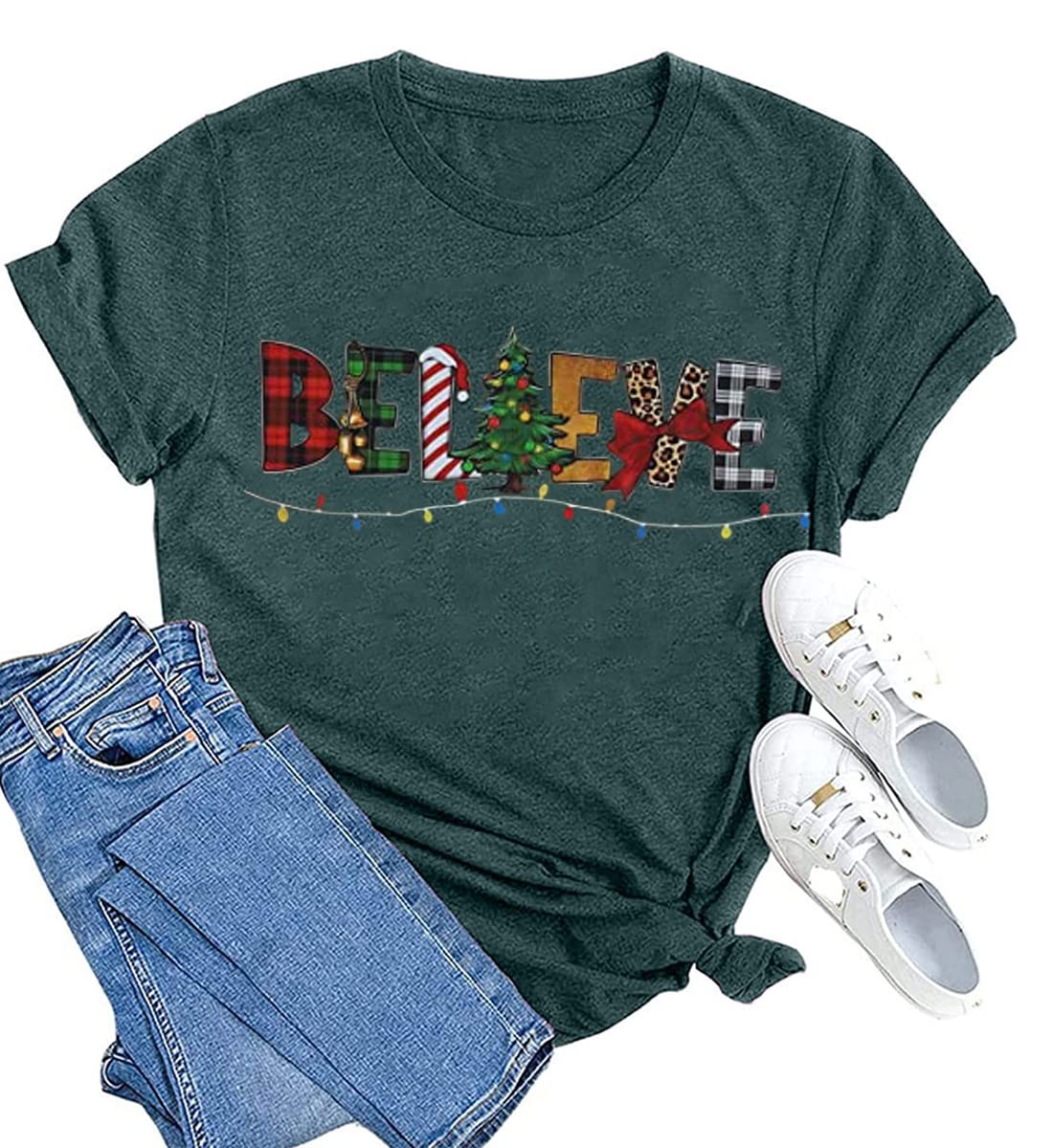 Ovazly Christmas Shirts for Women Mreey Letter