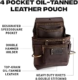 OX Pro 4 Pocket Pouch Dual Hammer Holders Tool Belt Work Organizer view 2