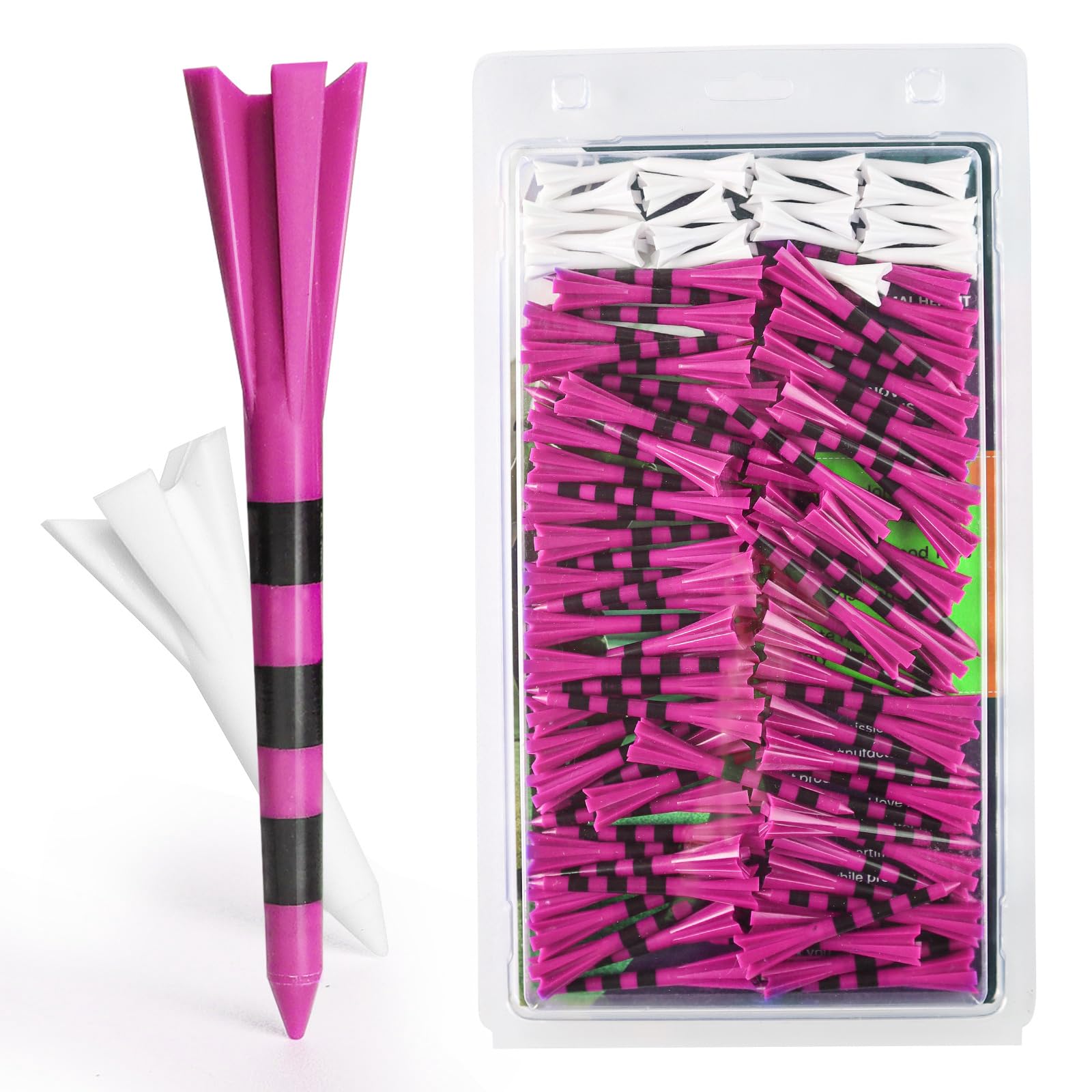 AMRTA Golf Tee Plastic Professional 3 1/4 inch 60 Pcs & 1/2 inch 40 Pcs, Golf Tee Multiple Colors Reduce Friction Side Spin Unbreakable Durable Stable (Pink)