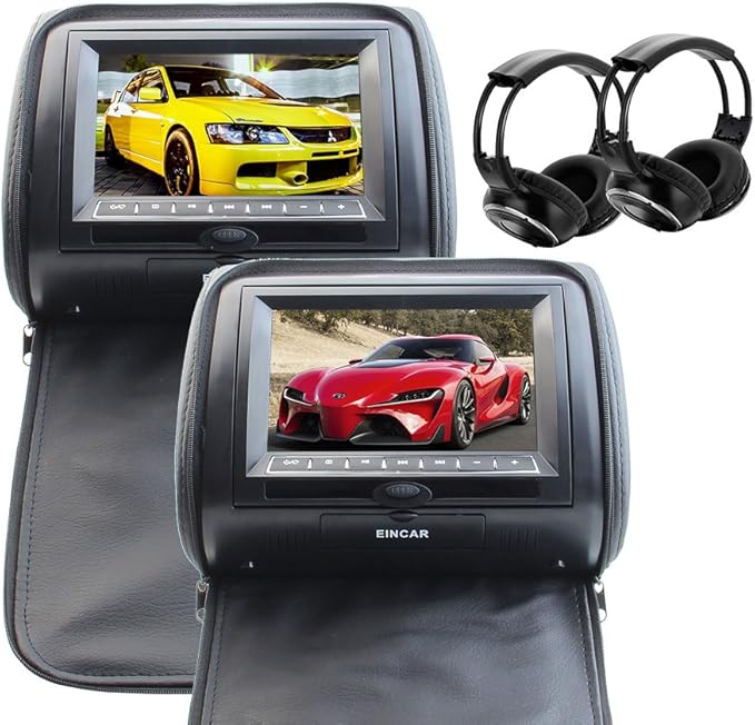 Black 2X HDMI 7inch HD 800480 LCD Car Pillow Headrest