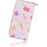 Roffatide Anime Wallet Women's Zip Around Clutch Wallet Cartoon Long Travel Wallet Faux Leather Purse Passport Phone Card Holder Wallet