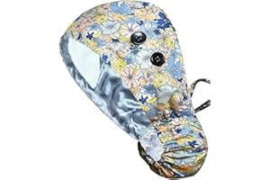 ORKSEA Satin Lined Scrub Caps with Buttons Sweathand Nurse Surgical Bouffant Adjustable Hat Ponytail Working Long Hair