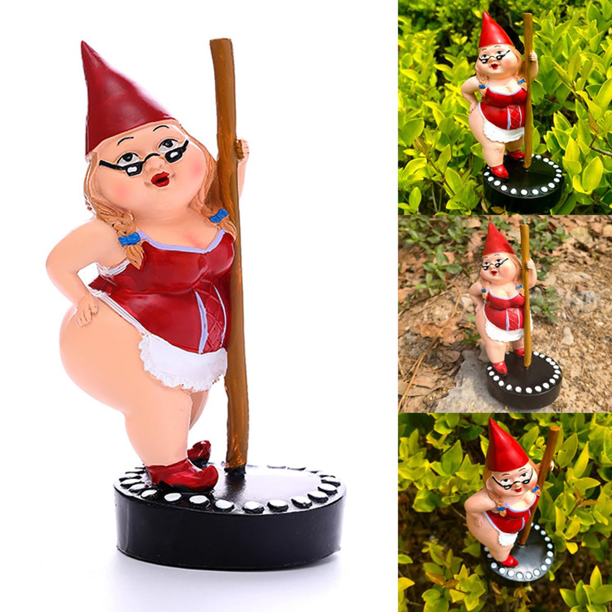 Myqiqi Pole Dancing Gnome Statue Funny Gnome Garden Ornament for Fairy Garden or Home Décor Two Size 12cm and 17cm (RED-S)