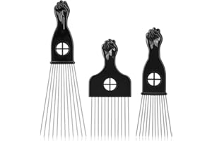 CPOXITI 3 Pack Afro Hair Picks for Men and Women, Cpoxixt Metal Afro Comb Picks for Natural Curly Hair Styling Fist Design(Black)