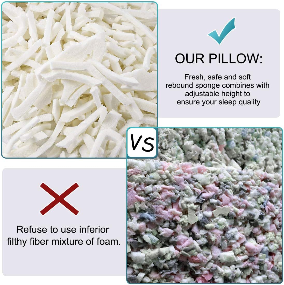 PiccoCasa Shredded Memory Foam Pillow for Sleeping, Adjustable Loft Pillow for Stomach Side Back Sleepers, Super Soft Washable Removable Plush Cover, with Extra Filling, King 1 Pack: Kitchen & Dining