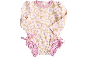 Caden Lane Baby and Toddler Girl Bathing Suit UPF 50+ Long Sleeve Rash Guard One Piece Swimsuit with Ruffles