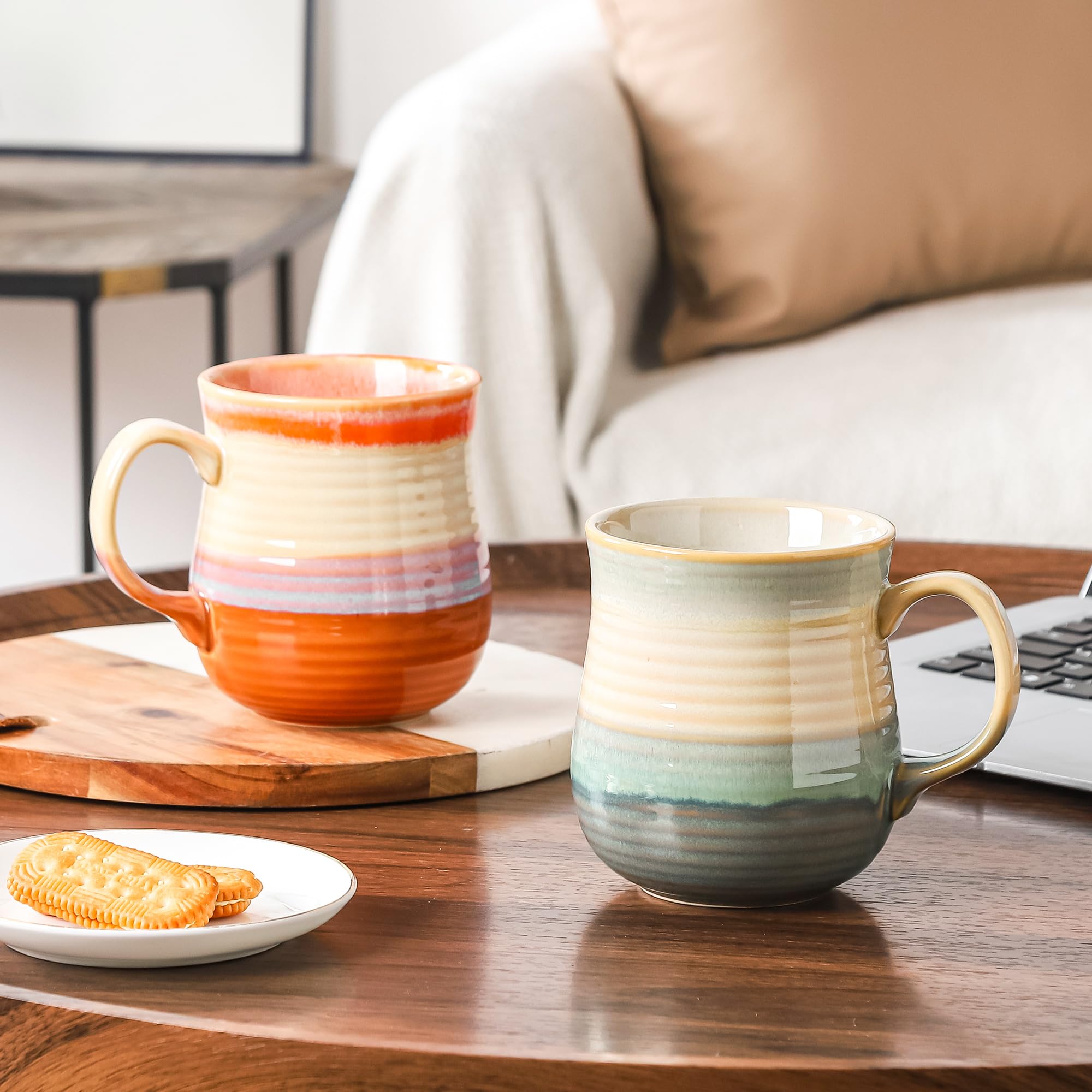 21 oz Large Ceramic Coffee Mugs, Pottery Mug Handmade, Ceramic Tea Cups with Handle for Office and Home, Dishwasher and Microwave Safe (Orange)