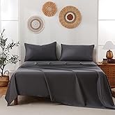 CIMVI 100% Cotton Sheets Queen Size Sheet Set with Deep Pocket Fitted Sheet Up to 16" Luxury Hotel 400 Thread Count Bedsheet Soft Breathable Bedding Simple Dark Grey Bed Sheets