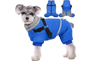 BRKURLEG Blue Dog Winter Coat, Cozy Dog Jacket with Harness, Onesie Body Warm Dog Christmas Coats, Pet Reflective Windproof W