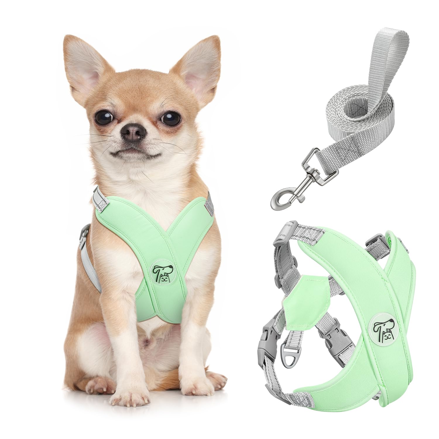Pawaboo Puppy Harness and Lead Sets, Small Dog Harness X-Frame No Pull No Choke, Dog Vest Harness Adjustable for Small Medium Sized Dogs, Soft Breathable Pet Harness Walking Outing, S, Mint Green