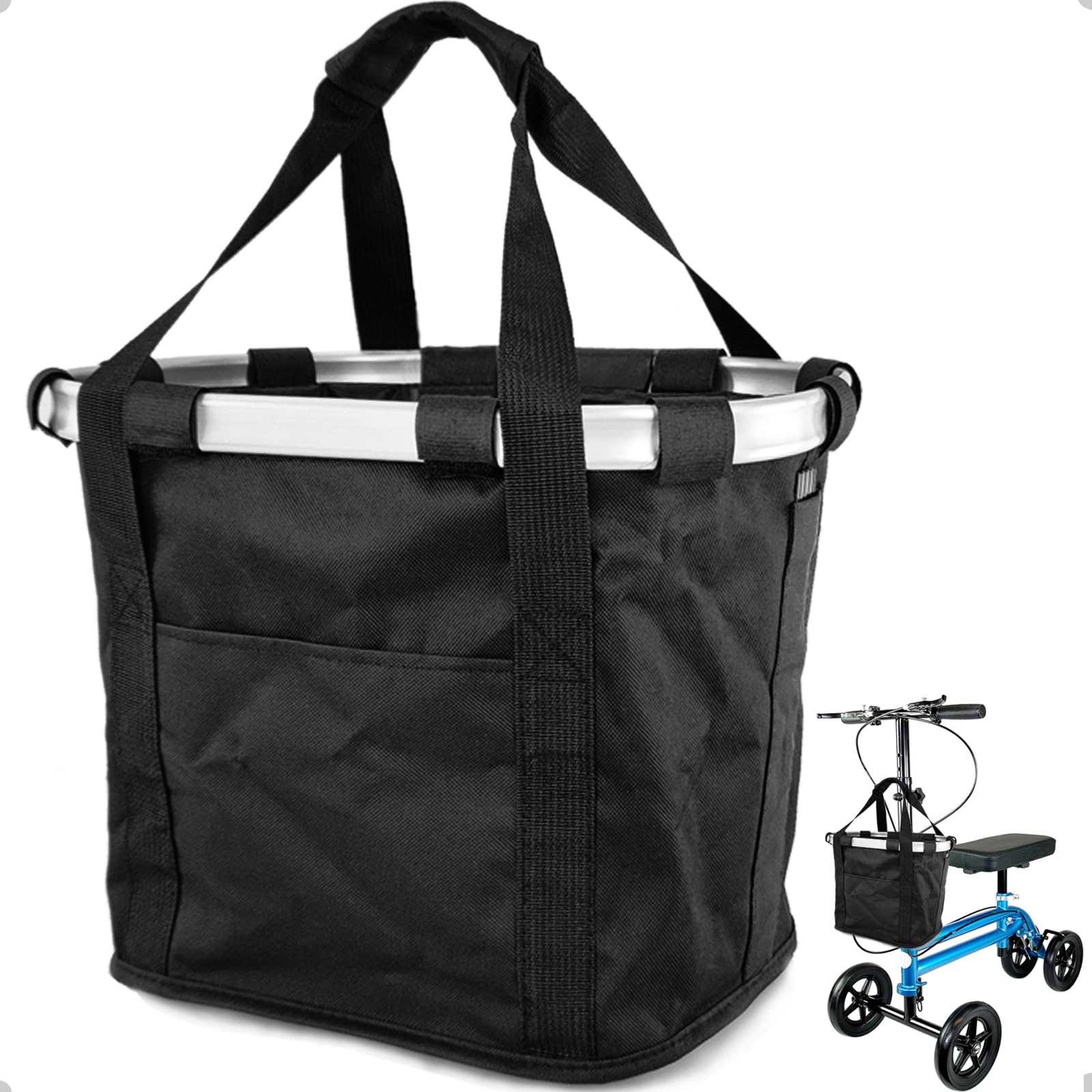 Mkuero Knee Scooter Basket Accessory with Handle, Quick Release Removable Cloth Basket - Fits Most Knee Scooter Walker Models