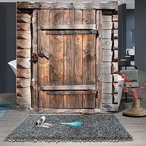 JIANGSN Ducha rústico Cortina de Puerta de Granero Puerta de Madera del