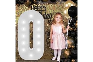 JOYBOX DESIGN Cool White 4FT Marquee Light Up Numbers Pre-Cut Frame Giant Marquee Numbers 0, Mosaic Numbers for Balloons, Light Up Numbers for 30th 40th 50th 60th Birthday Anniversary Decor