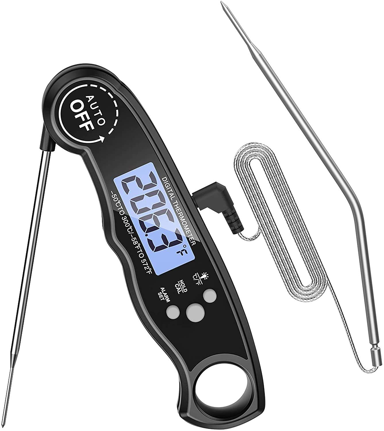 (2021 New) Brifit Meat Thermometer, Oven Safe Thermometer, Instant Read Dual Probe Food Thermometer with LCD Backlight and Alarm Function for Cooking, BBQ, Oven, Smoker Grill (Black)