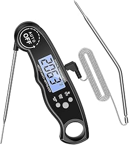 (2021 New) Brifit Meat Thermometer, Oven Safe Thermometer, Instant Read Dual Probe Food Thermometer with LCD Backlight and Alarm Function for Cooking, BBQ, Oven, Smoker Grill (Black)