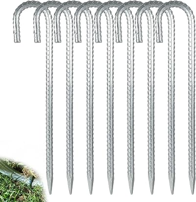 YAYODS 8Pcs 16 Inch Ground Stakes Galvanized Rebar J Hook Ground Anchors