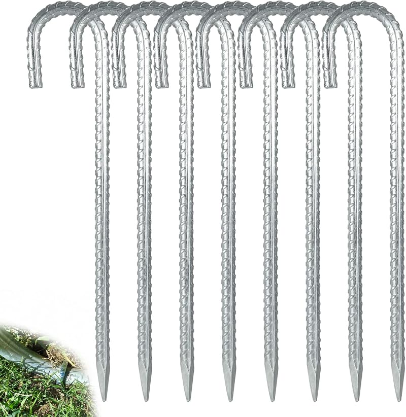 YAYODS 8Pcs 16 Inch Ground Stakes Galvanized Rebar J Hook Ground Anchors