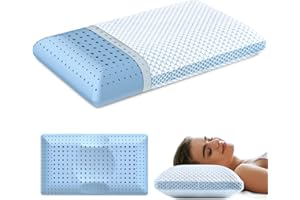 Olumoon Memory Foam Pillows - Cooling Pillow for Pain Relief Sleeping, Neck Pillow with Dual-Sided Washable Cover, Breathable Bed Pillows for Side, Back, Stomach Sleepers (Blue)