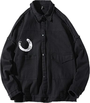 Allonly Men S Lapel Chinese Letter Printed Button Down Denim Jacket Windbreaker Plus Size Big Tall Bomber Jacket At Amazon Men S Clothing Store