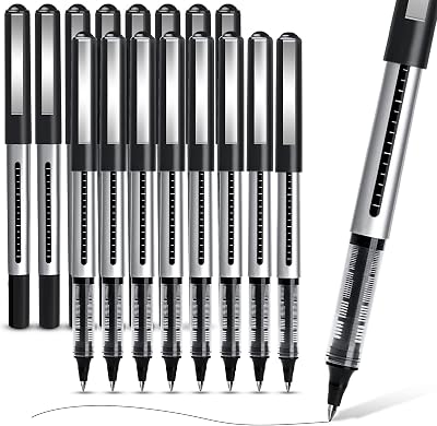 APOGO Rollerball Pens 16 Pack 0.5mm Black Gel Quick Drying Smooth Writing