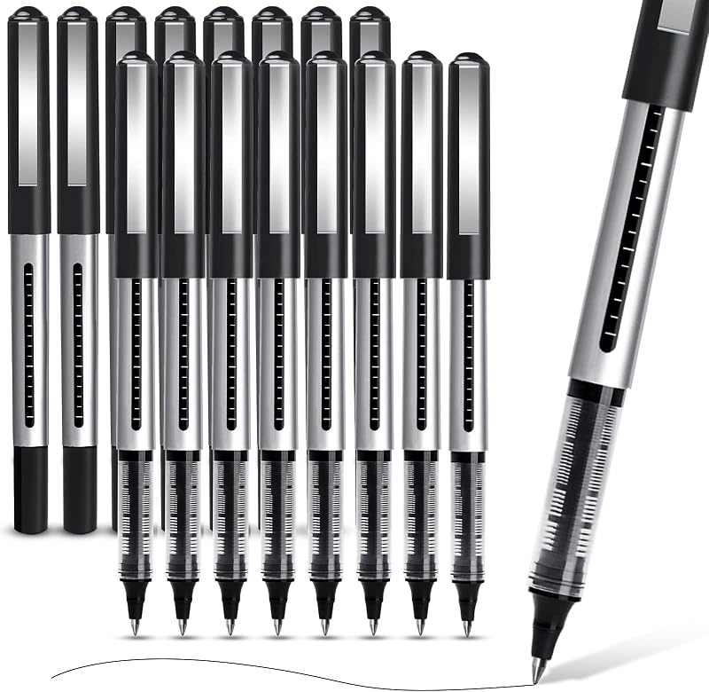 APOGO Rollerball Pens 16 Pack 0.5mm Black Gel Quick Drying Smooth Writing