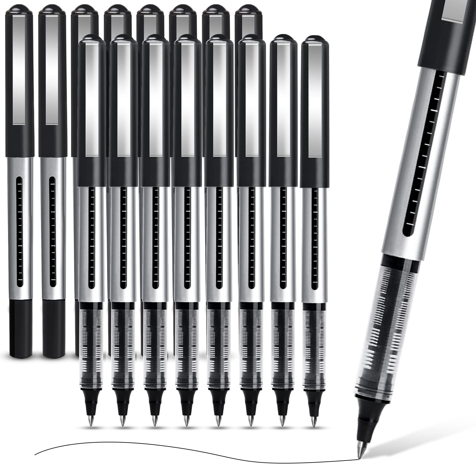APOGO Rollerball Black Gel Pens 16-Pack, 0.5mm Quick-Drying for Note-Taking and Sketching - School & Office Supplies