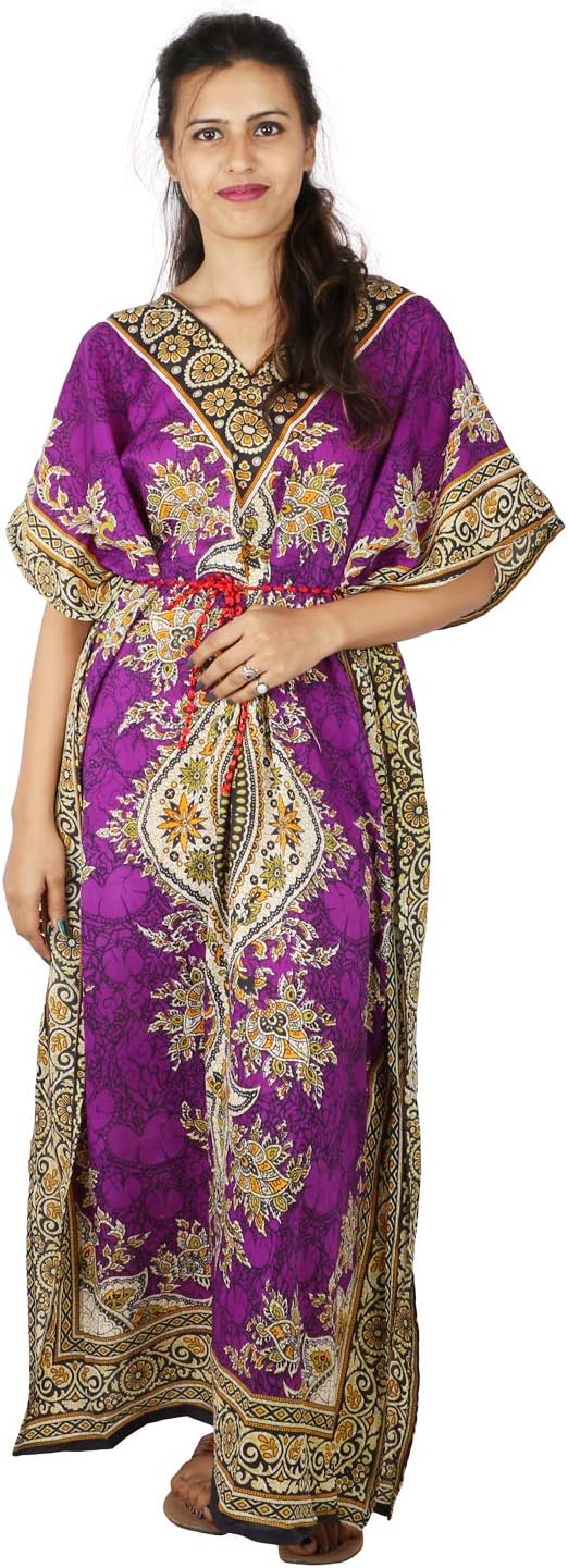 Floral Print Long Caftan Tunic Dress Maxi Kaftan Plus Size Cover up Dresses for Women